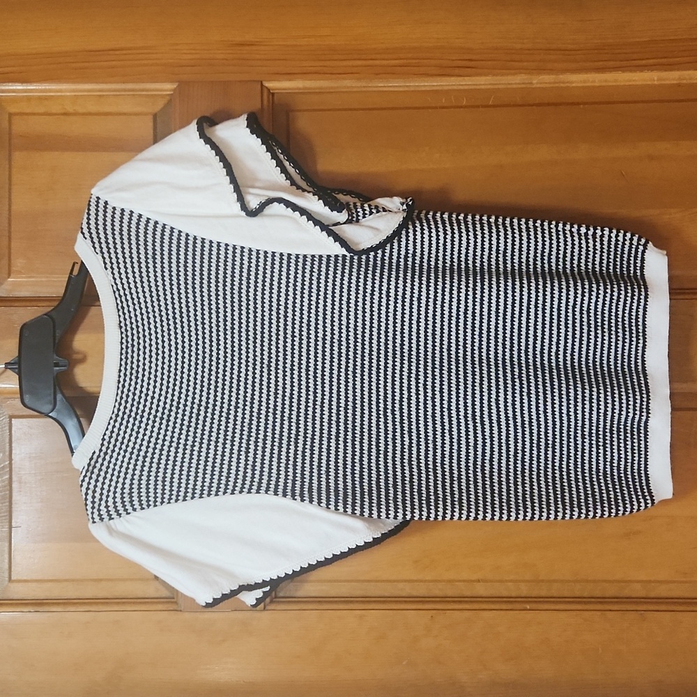 Ann Taylor Navy Blue/White Short Sleeved Sweater, Women's Size Medium, EUC - Picture 3 of 4